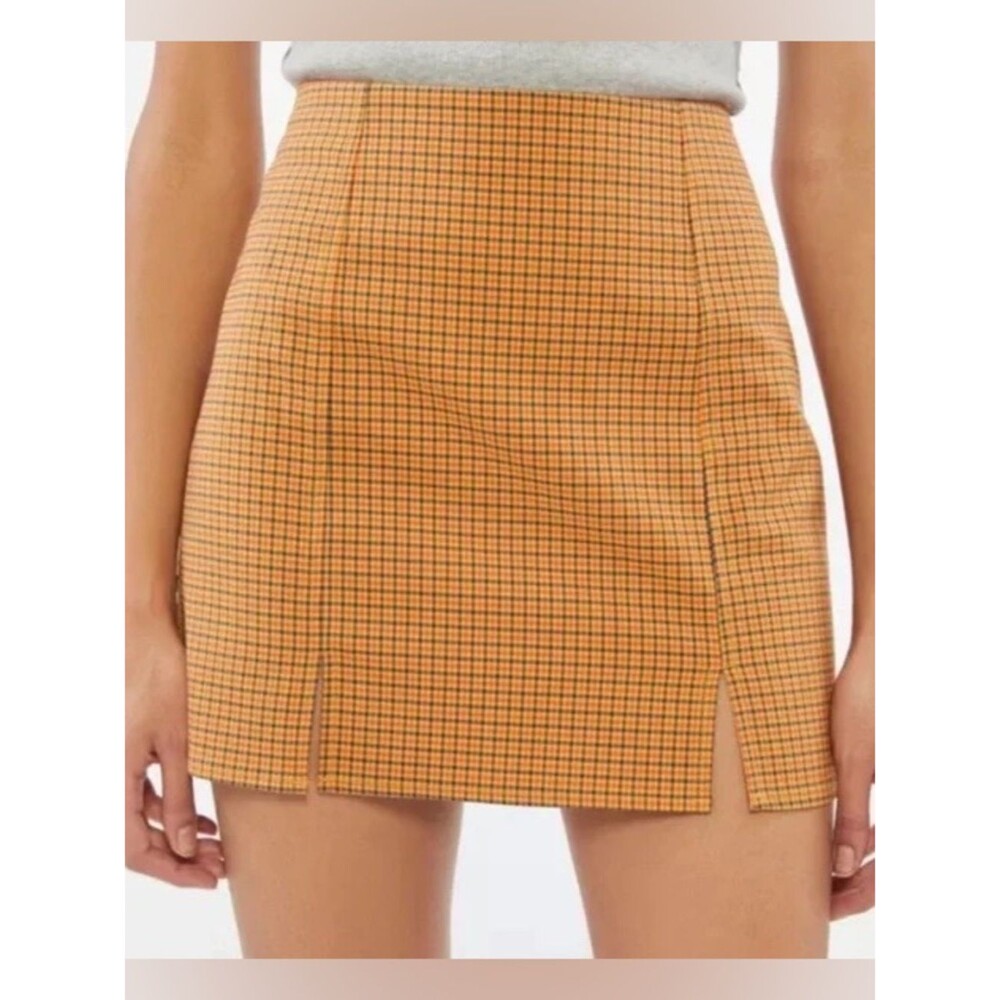 Urban Outfitters Mustard Orange Plaid Mini Skirt 90s Grunge Indie Size Small